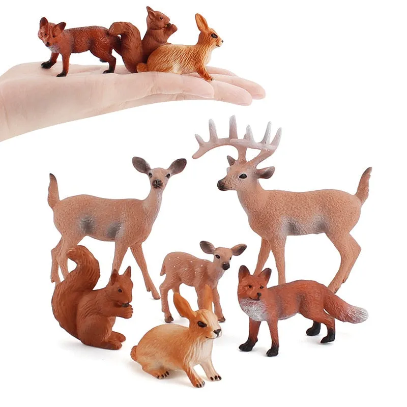 6pcs/set Forest Animals Figures Wild Mini Animal Simulation Model Toys Deer  Fox Rabbit Squirrel Action Figure Figurines Toy for Kid Gift