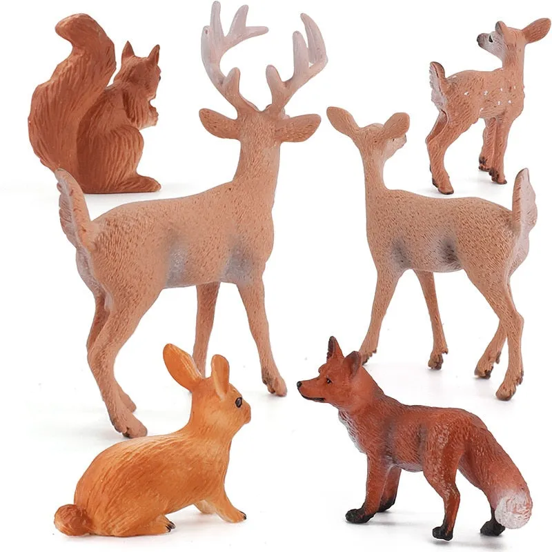 6pcs/set Forest Animals Figures Wild Mini Animal Simulation Model Toys Deer  Fox Rabbit Squirrel Action Figure Figurines Toy for Kid Gift
