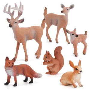 6pcs/set Forest Animals Figures Wild Mini Animal Simulation Model Toys Deer  Fox Rabbit Squirrel Action Figure Figurines Toy for Kid Gift