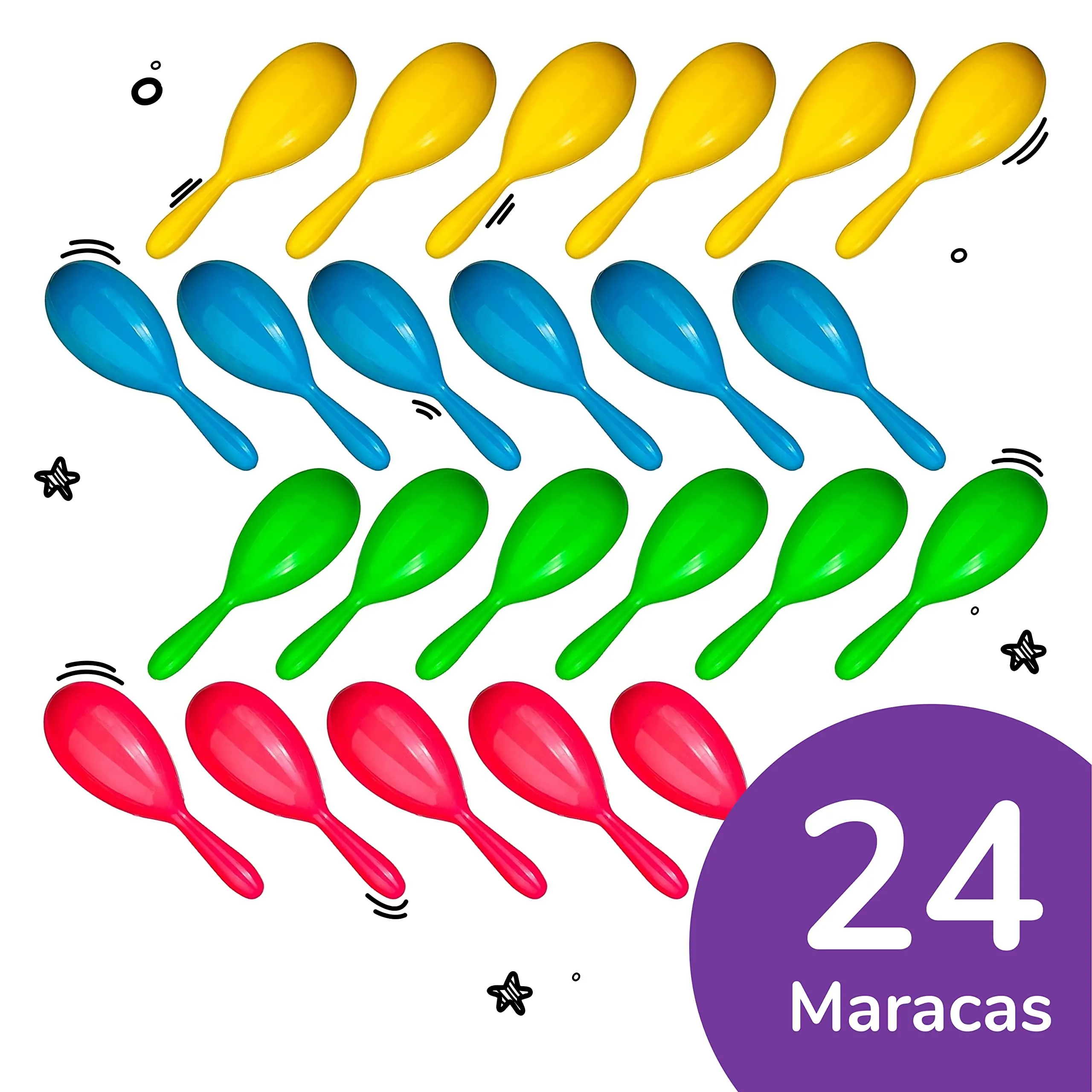 Add Life To The Party! 24 Neon Maracas, Adorable Party Favors, Noisemaker For Birthday