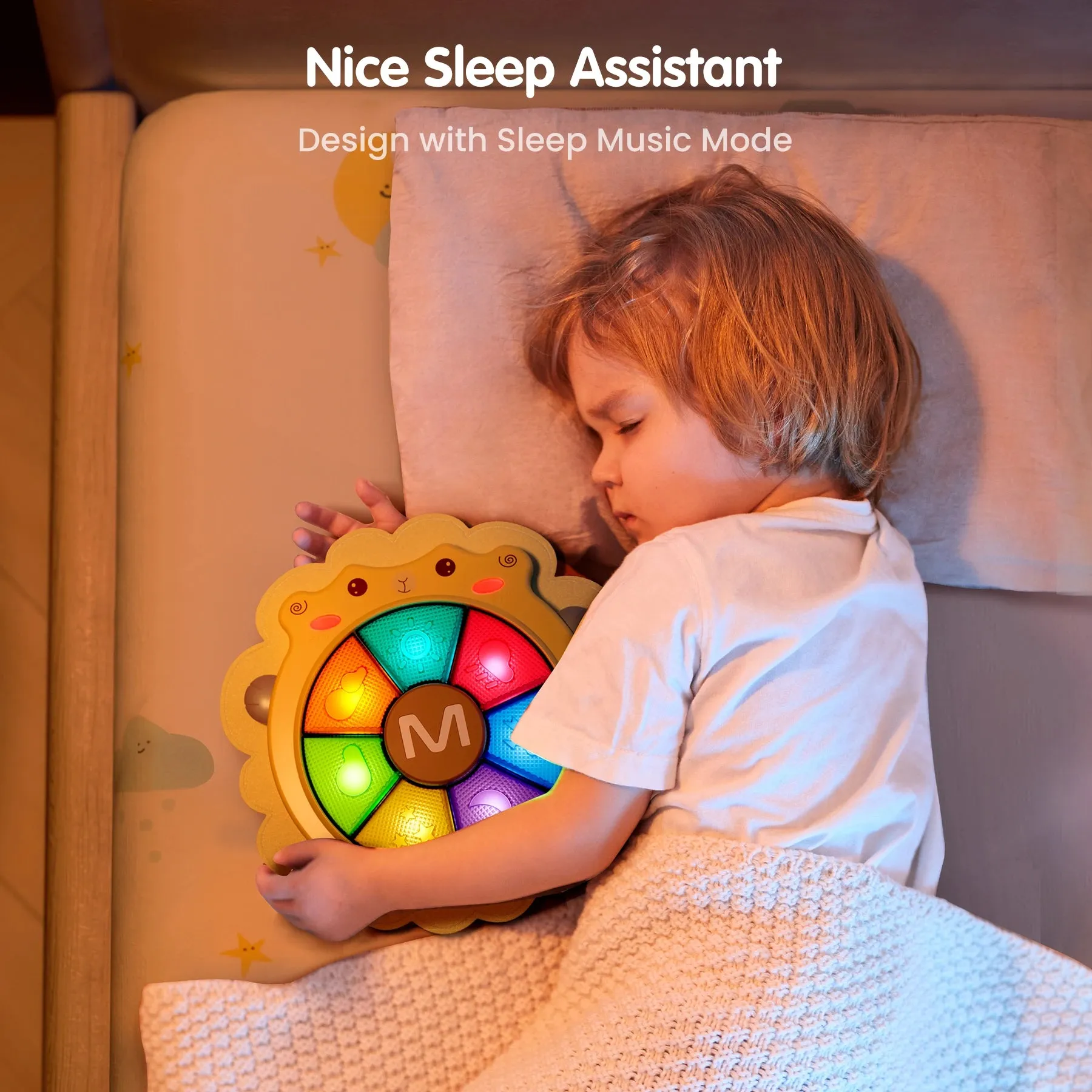 Baby musical drum toy sheep musical instrument with light and sound, sleep soother, sensory activity learning toy for baby infant 18 Months 