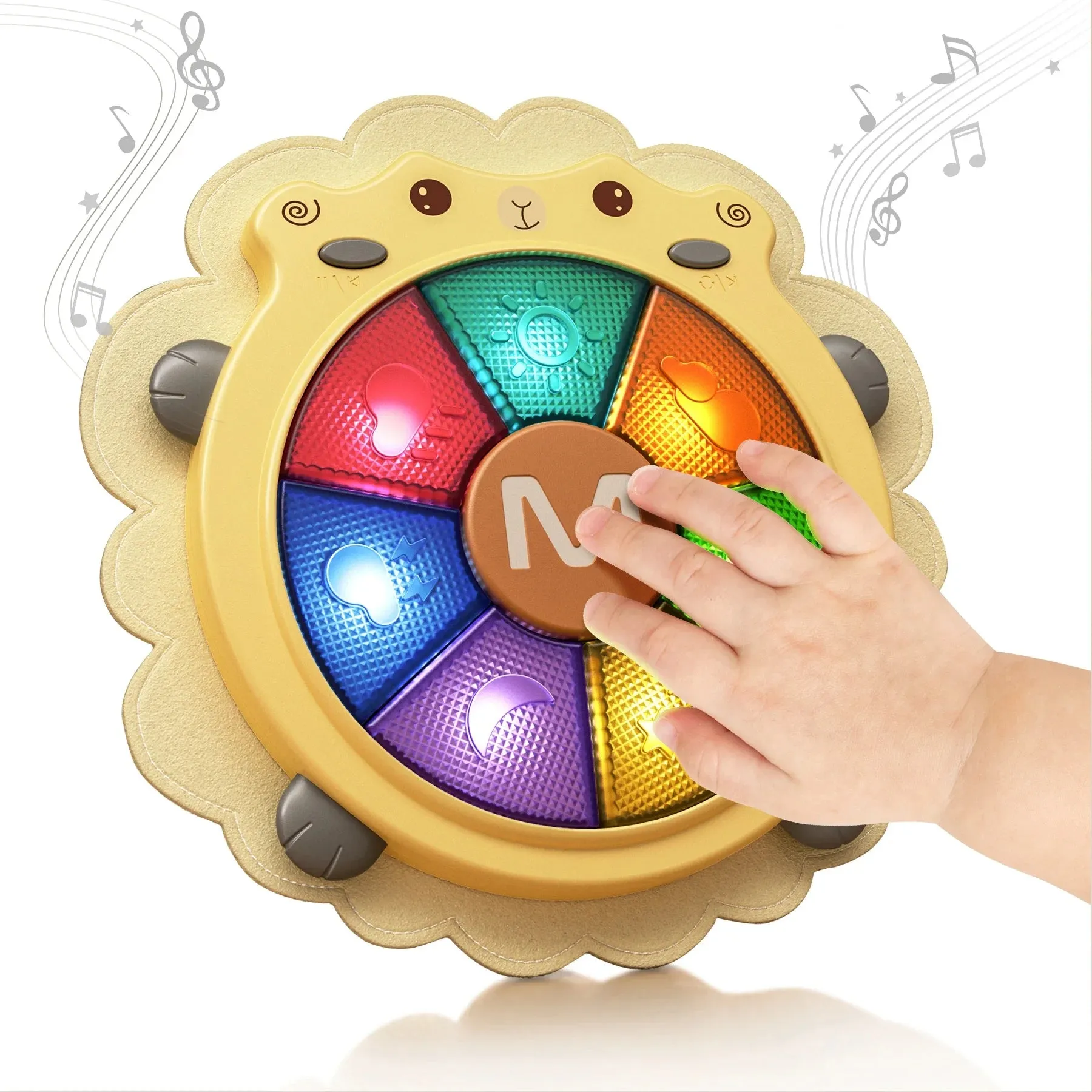 Baby musical drum toy sheep musical instrument with light and sound, sleep soother, sensory activity learning toy for baby infant 18 Months 