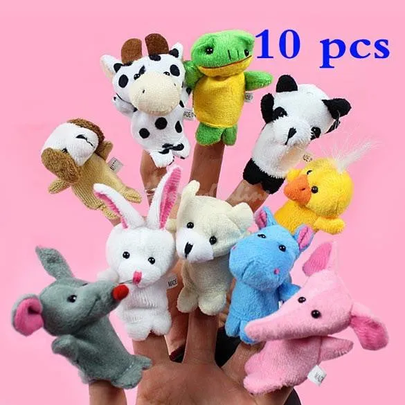 Cartoon Biological Animal Finger Puppet Plush Toys Child Baby Favor Dolls-10pcs/set