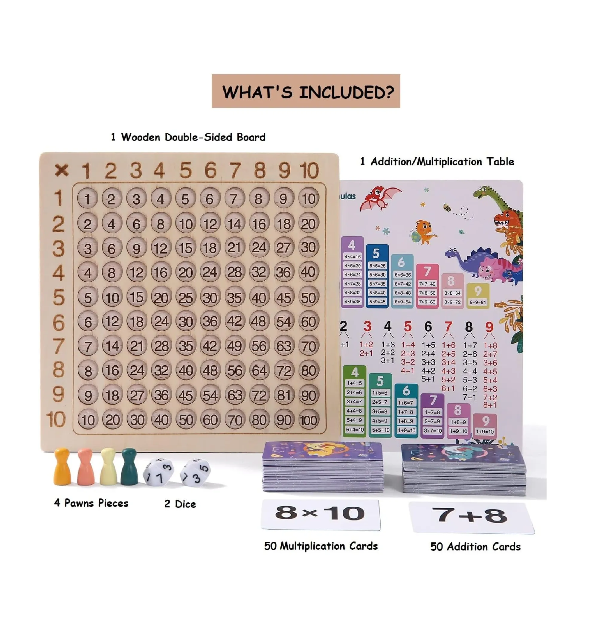 Cltoyvers Upgraded Multiplication Addition Math Board Game for Kids Wooden Montessori Math Toys for Girls Boys 4 5 6 7 8 9 Years Old