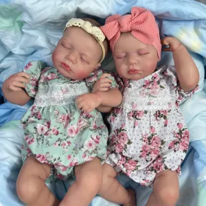 ELMAS Lifelike LouLou Twins 50CM Reborn Baby Dolls for Girls