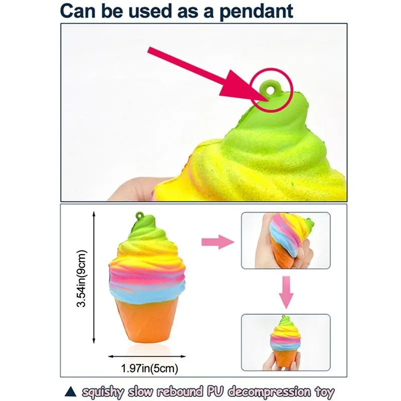 Funny Ice Cream Slow Rising Squishy Toy Jumbo Squishe Squeeze Initiation Toys for Kids Stress Relief Gifts for All People Home Decorations