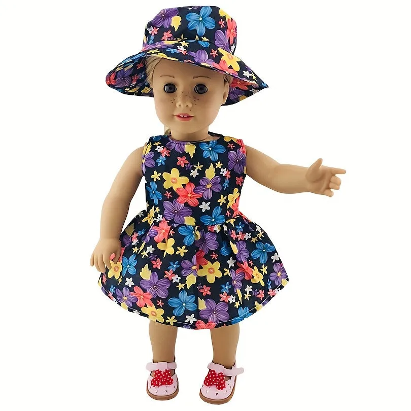 Handmade Black Flower Dress with Hats for 18inch Dolls