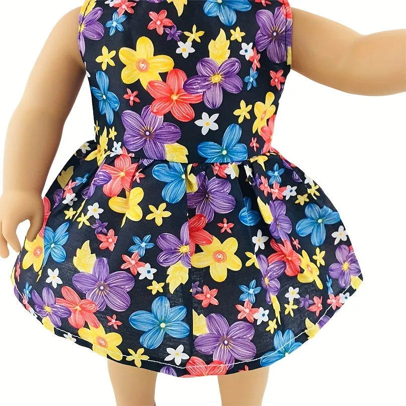 Handmade Black Flower Dress with Hats for 18inch Dolls