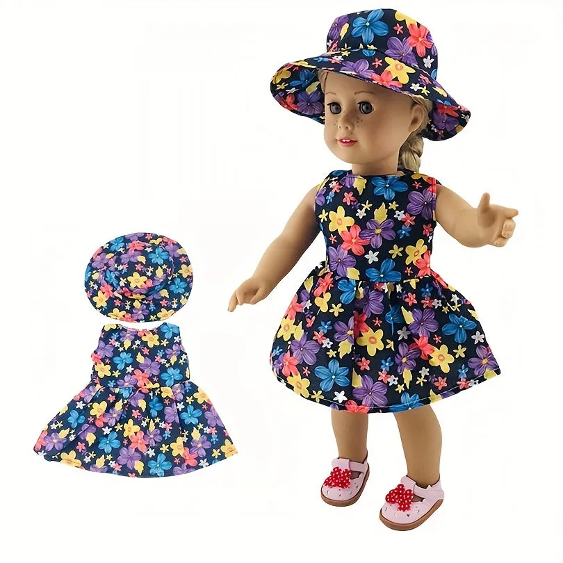 Handmade Black Flower Dress with Hats for 18inch Dolls