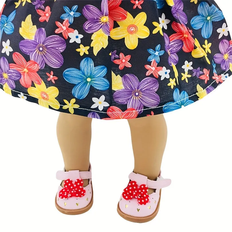 Handmade Black Flower Dress with Hats for 18inch Dolls