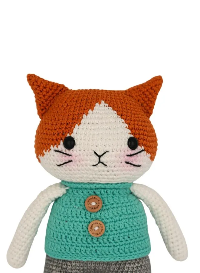 Handmade Natural Cotton Crochet Cat Toy Doll for Kids and Adults, Cat C, 25cm