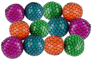 Kicko Colorful Mesh Squish Ball - Stress Reliever Squishy - Therapy Ball, 12 Pack, 3