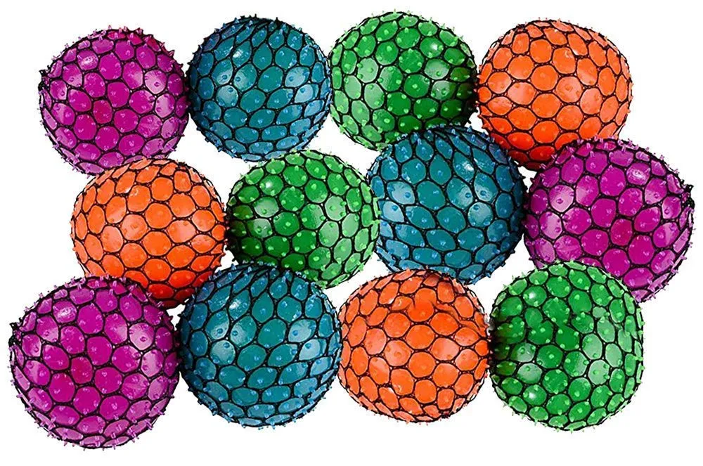Kicko Colorful Mesh Squish Ball - Stress Reliever Squishy - Therapy Ball, 12 Pack, 3