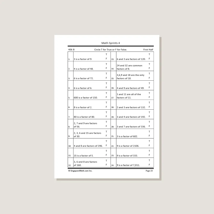 Math Sprints Workbook 4 - Permanently Out of Stock