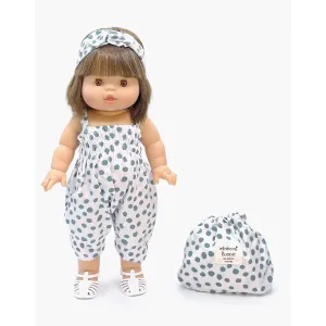MiniKane gordis Bonnie jumpsuit and headband in Thelma grey polka dot cotton set with pouch