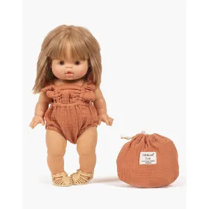 Minikane gordis Lou retro romper in marsala cotton gauze with pouch