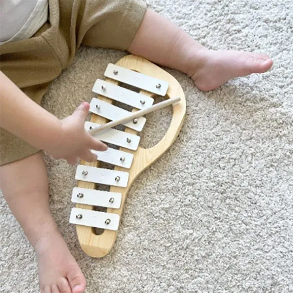 Minimalist Baby Wooden Xylophone Musical Instrument - White