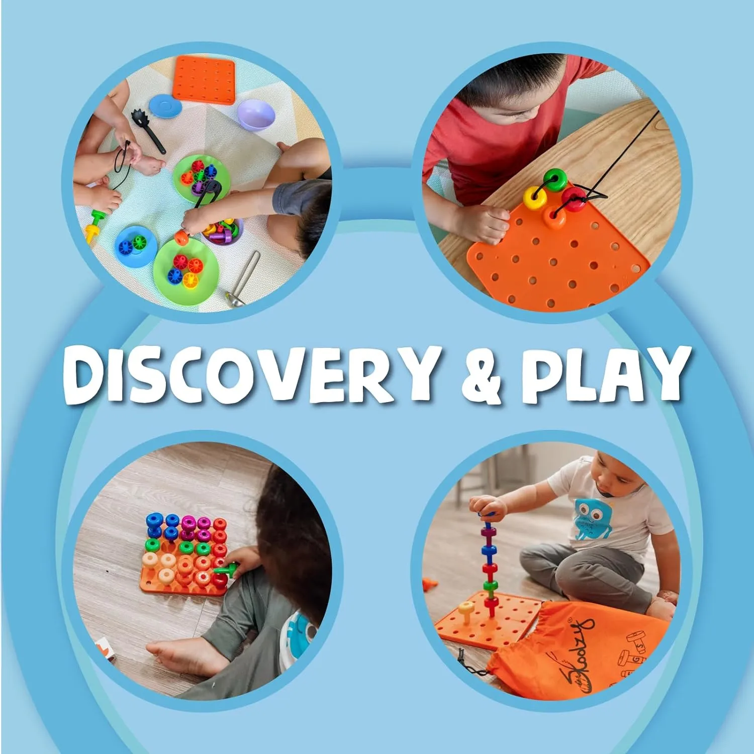 Peg Board 34 pcs with Plastic Board , Lacing String, Storage Bag & ebook