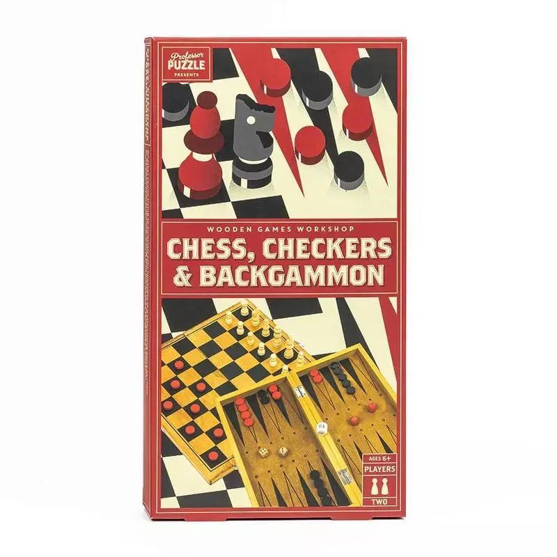 Professor Puzzle – Chess   Checkers   Backgammon Classic Wooden Family Board Games
