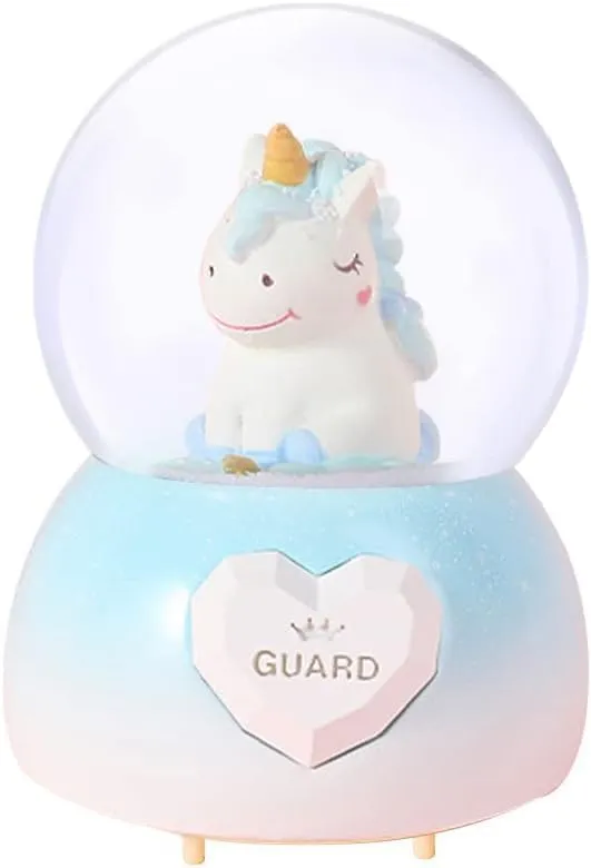 SAMVARDHAN Musical Unicorn Snow Globe for Kids, 100mm Resin Glitter Music Box with Multiple Tunes, Gift for Girls