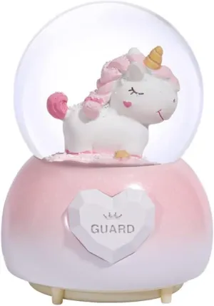 SAMVARDHAN Musical Unicorn Snow Globe for Kids, 100mm Resin Glitter Music Box with Multiple Tunes, Gift for Girls