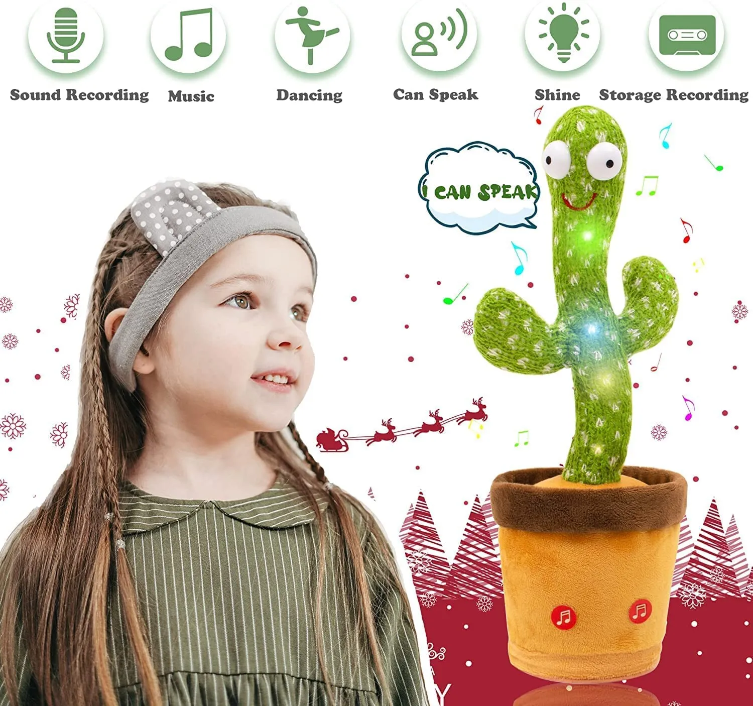 SUPER TOY Dancing Cactus Singing Plush Toy with Rechargeable Cable & Recording Function - Repeat What You Say - Pack of 1