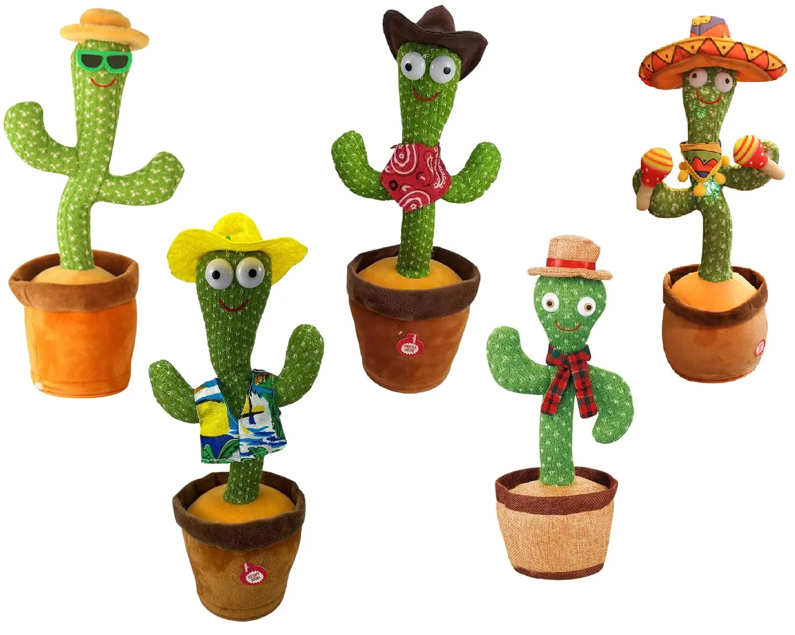 SUPER TOY Dancing Cactus Singing Plush Toy with Rechargeable Cable & Recording Function - Repeat What You Say - Pack of 1