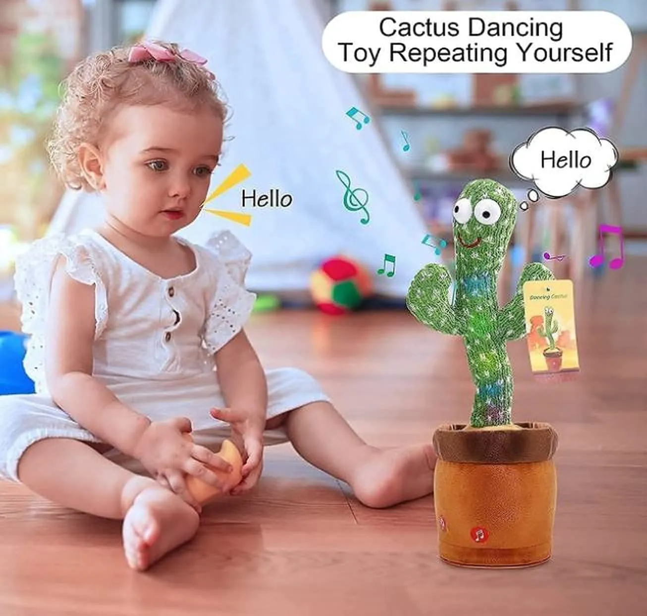 SUPER TOY Dancing Cactus Singing Plush Toy with Rechargeable Cable & Recording Function - Repeat What You Say - Pack of 1