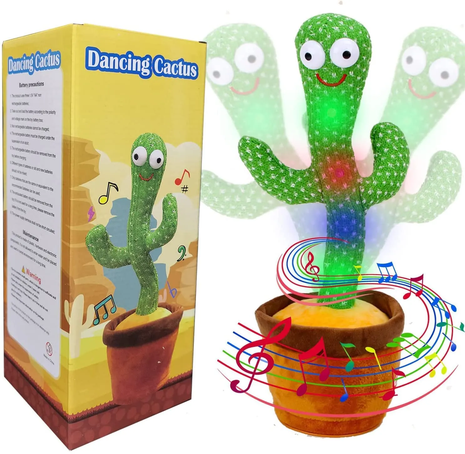 SUPER TOY Dancing Cactus Singing Plush Toy with Rechargeable Cable & Recording Function - Repeat What You Say - Pack of 1