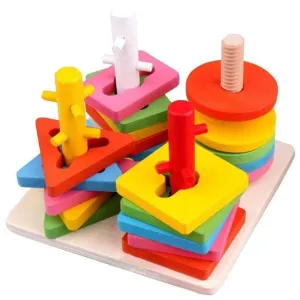 Tarev Wooden Montessori Sorting & Stacking Toys for Toddlers 1 2 3 Year Old, Educational Shape Color Recognition Puzzle Stacker, Development & Learning Toys Boys Girls