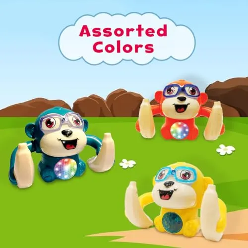 Wembley Dancing Monkey Musical Toy for Kids Baby Spinning Rolling Doll Tumble Toy with Voice Control Musical Light and Sound Effects with Sensor - ISI Mark - Made in India