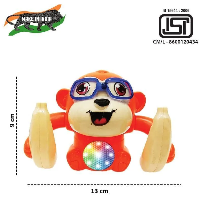 Wembley Dancing Monkey Musical Toy for Kids Baby Spinning Rolling Doll Tumble Toy with Voice Control Musical Light and Sound Effects with Sensor - ISI Mark - Made in India