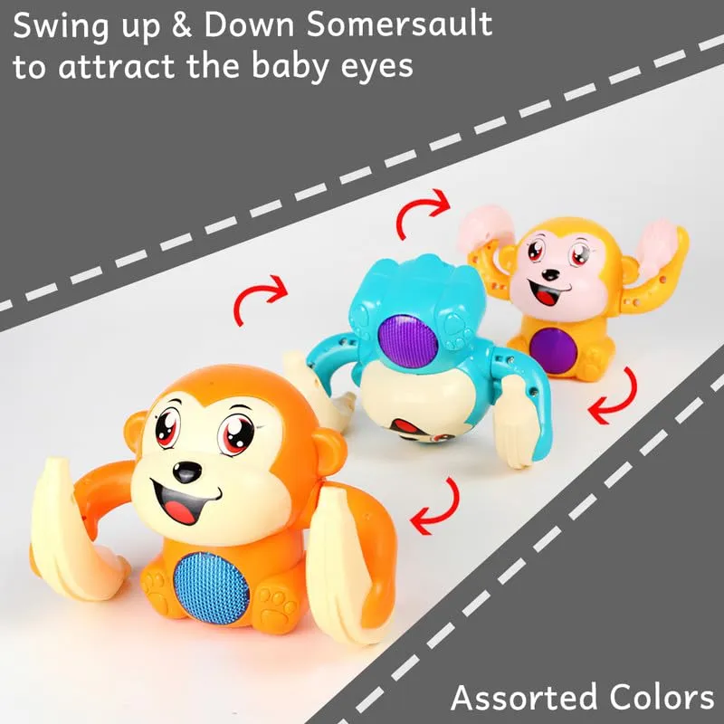 Wembley Dancing Monkey Musical Toy for Kids Baby Spinning Rolling Doll Tumble Toy with Voice Control Musical Light and Sound Effects with Sensor - ISI Mark - Made in India